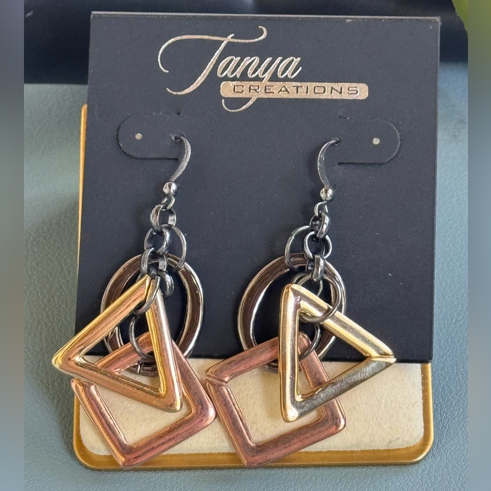 Tri-Tone Geometric Earrings 2.5 inch